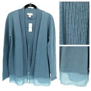 NEW Loft Outlet Open Front Cardigan Sweater S Cotton Linen Crochet Chiffon Blue